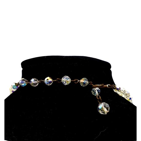 Vintage AB Crystal Beaded Necklace Graduated Faceted Glass Retro Clear Choker - Picture 6 of 6